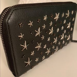 Jimmy Choo Nellie Star Studded Leather Zip Around Long Wallet